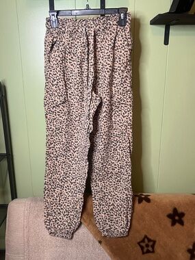 aerie Leopard Print Track Pants in Tan and Black